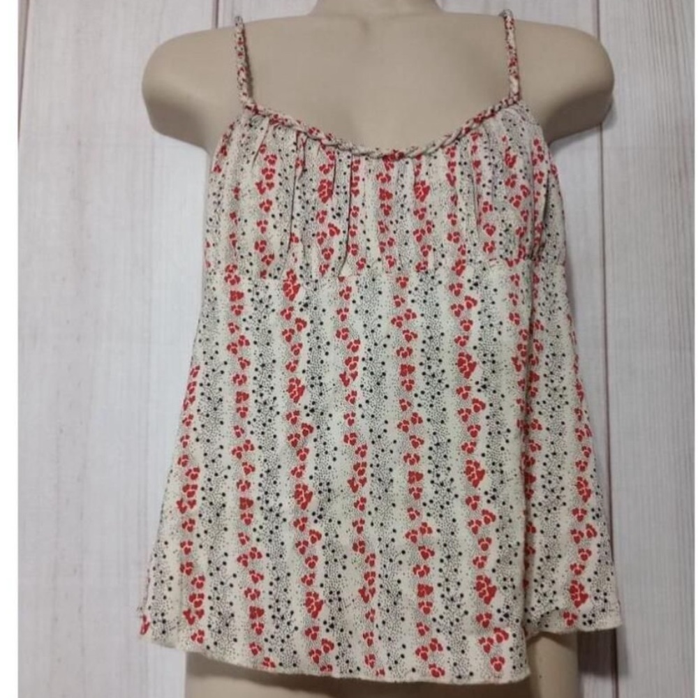 Floral Spaghetti Strap Top - Cream and Red